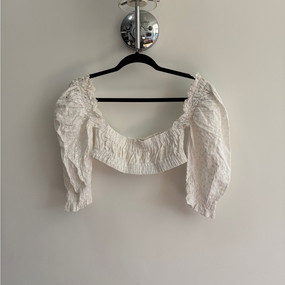 ARE YOU AM I White Eyelet Crop Top